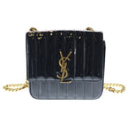 Saint Laurent Paris Vicky Patent Quilted Leather Chain Shoulder Bag Gold Black — view 8