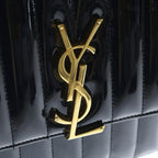 Saint Laurent Paris Vicky Patent Quilted Leather Chain Shoulder Bag Gold Black — view 5