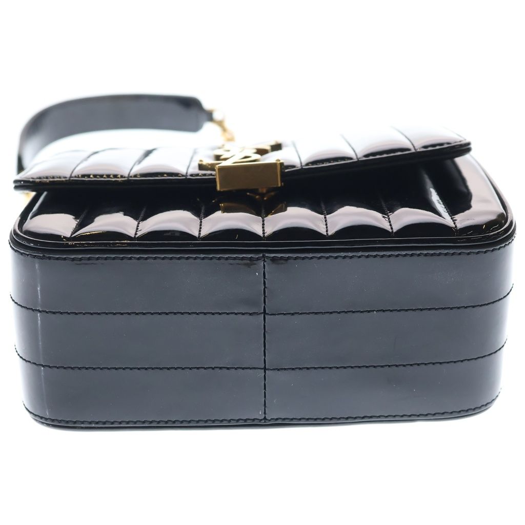 Saint Laurent Paris Vicky Patent Quilted Leather Chain Shoulder Bag Gold Black — view 3