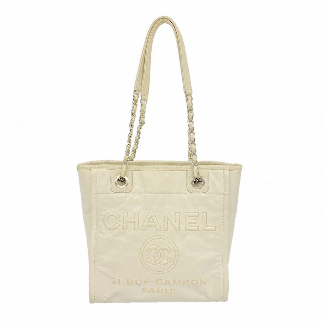 Chanel Chain Tote Deauville Leather Ivory Silver