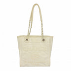 Chanel Chain Tote Deauville Leather Ivory Silver