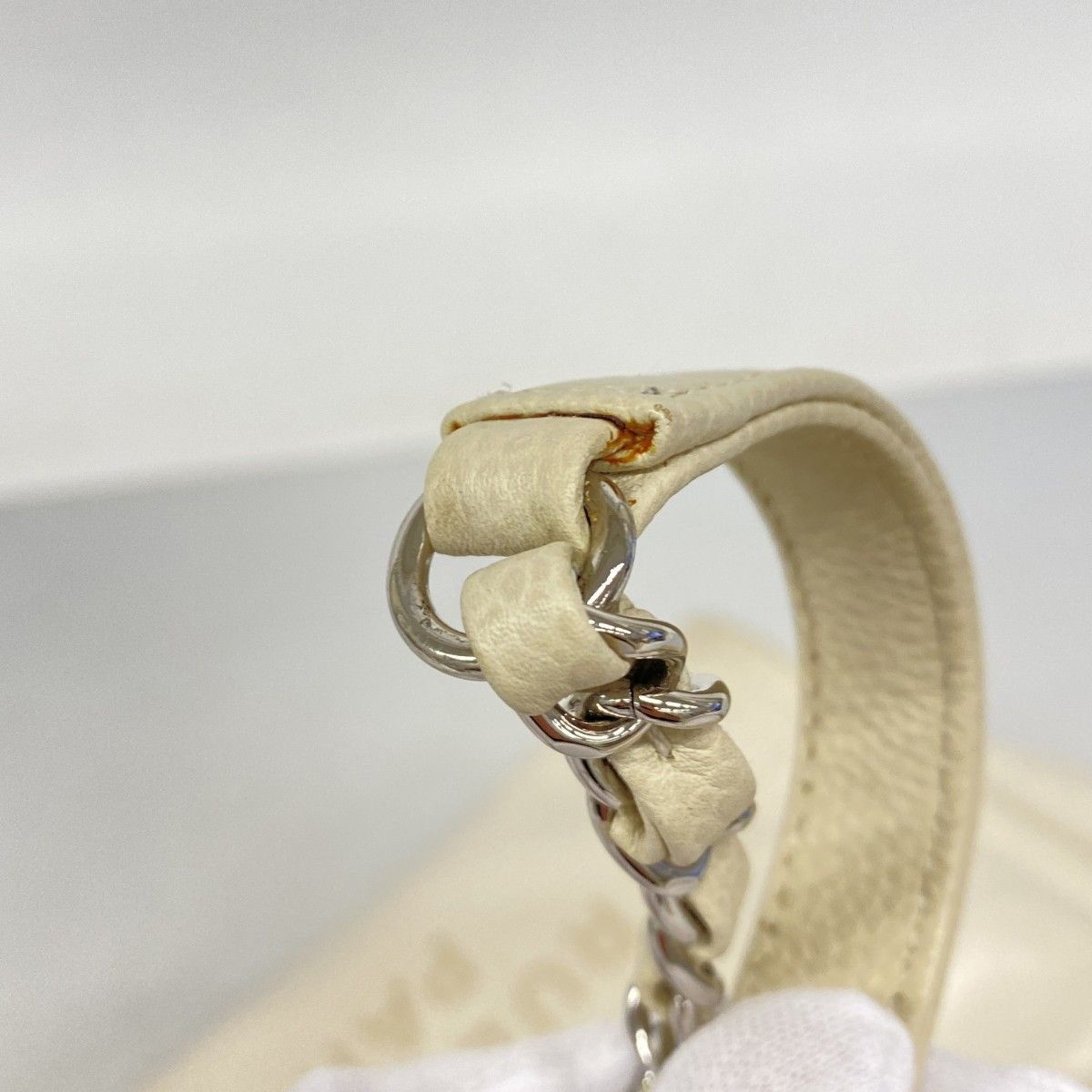 Chanel Chain Tote Deauville Leather Ivory Silver — view 8