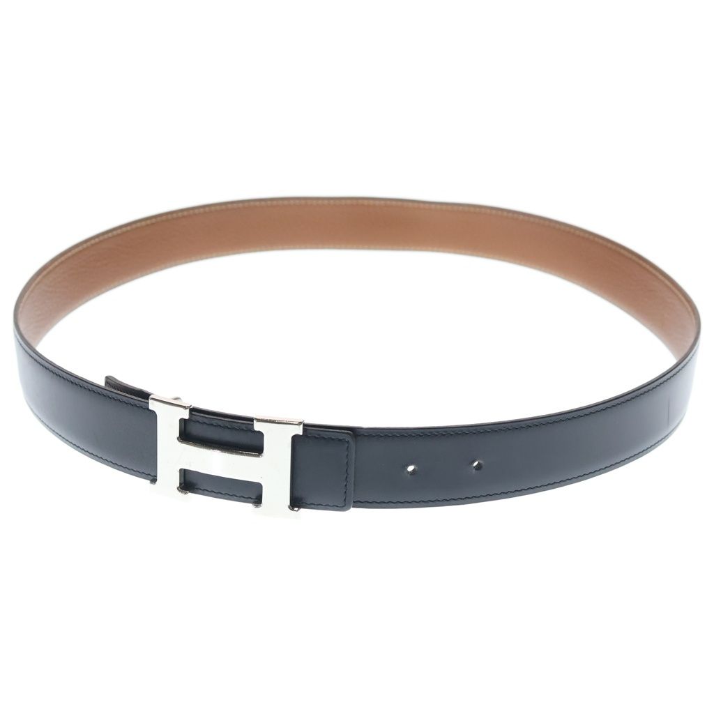 Hermes Constance Reversible Leather Belt Black Brown Silver