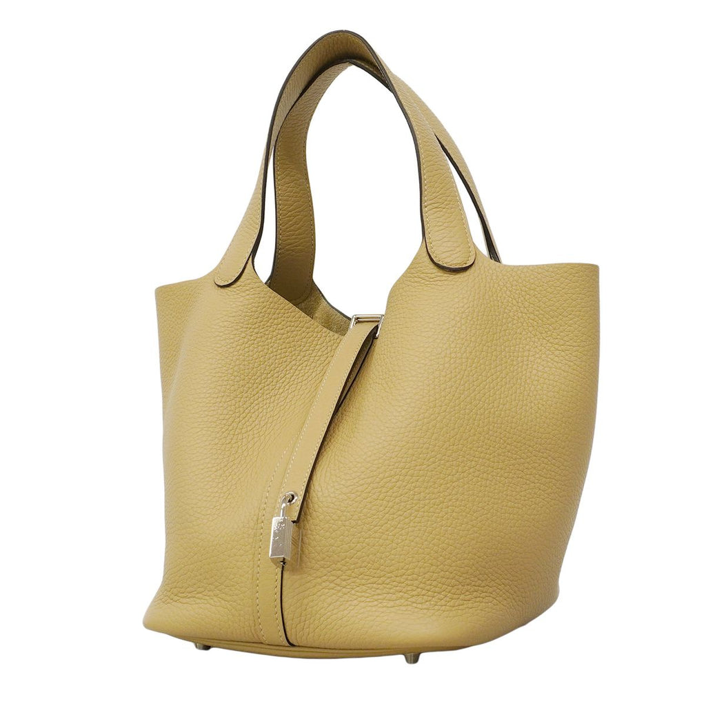 Hermes Tote Picotin Lock MM Taurillon Trench Silver
