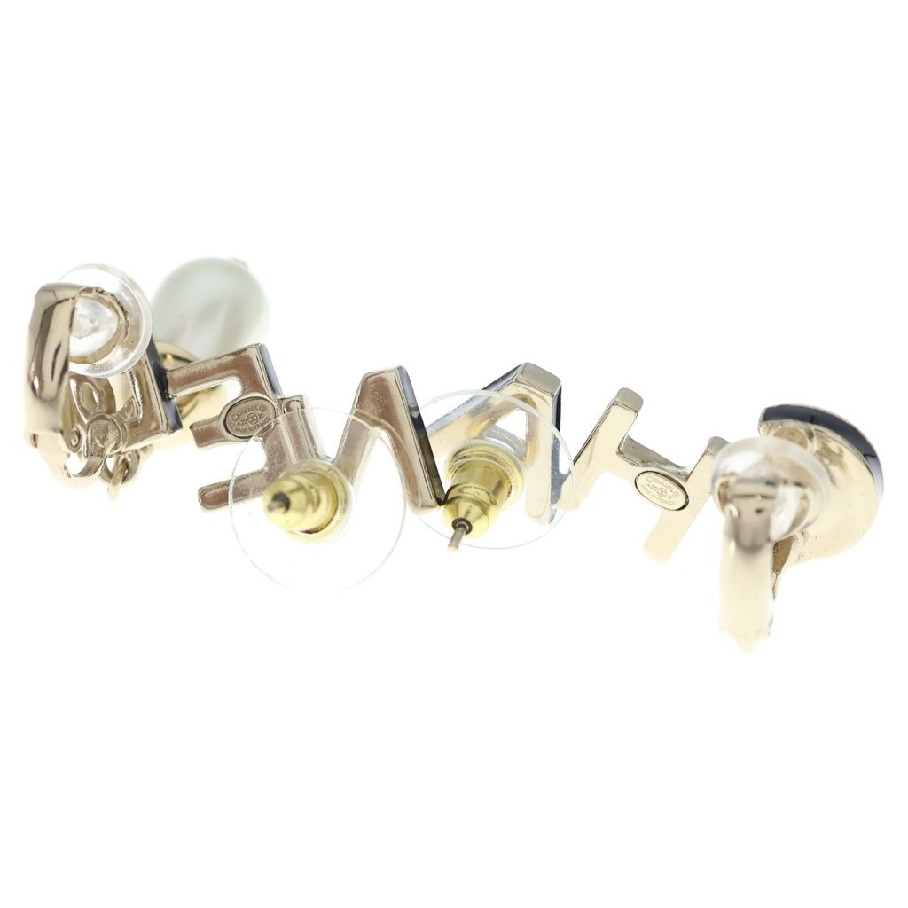 Chanel Logo Pearl Earrings Gold — view 2