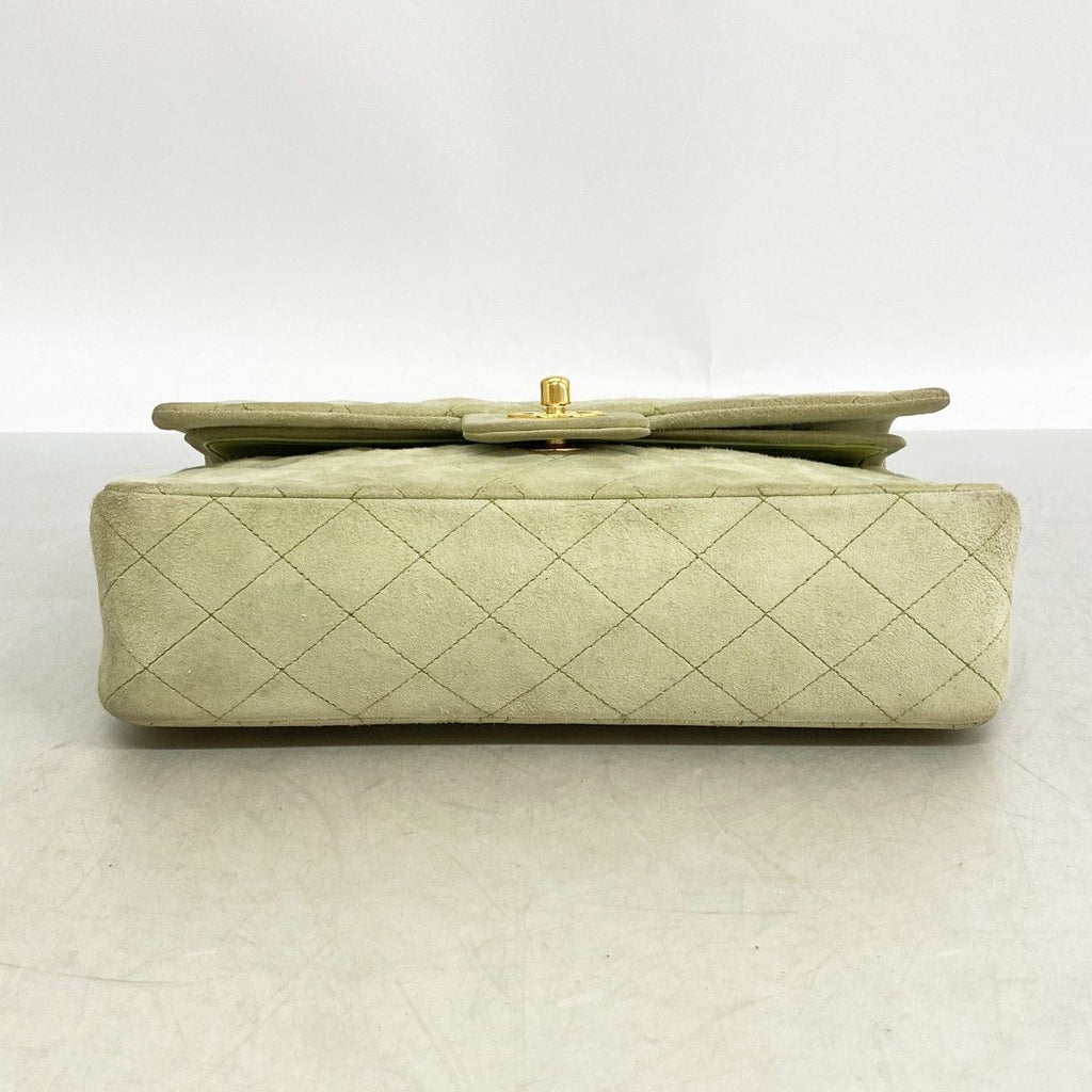 Chanel Shoulder Bag Quilted Suede Green Gold — view 3