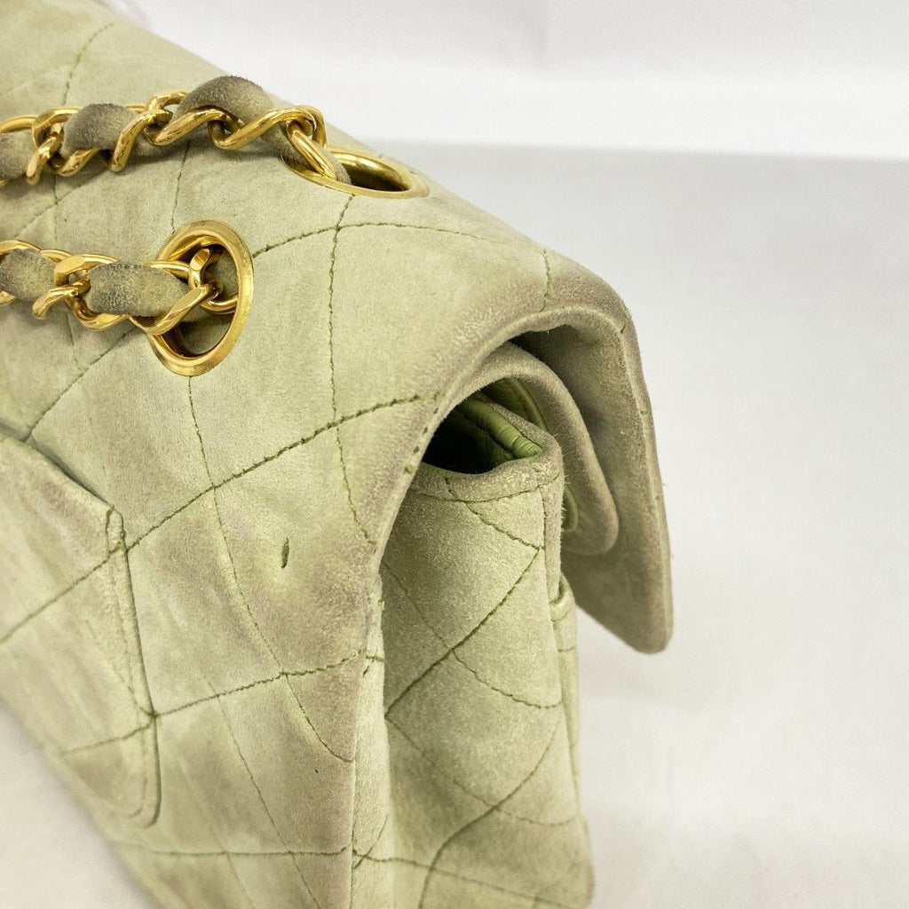 Chanel Shoulder Bag Quilted Suede Green Gold — view 6