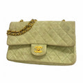 Chanel Shoulder Bag Quilted Suede Green Gold