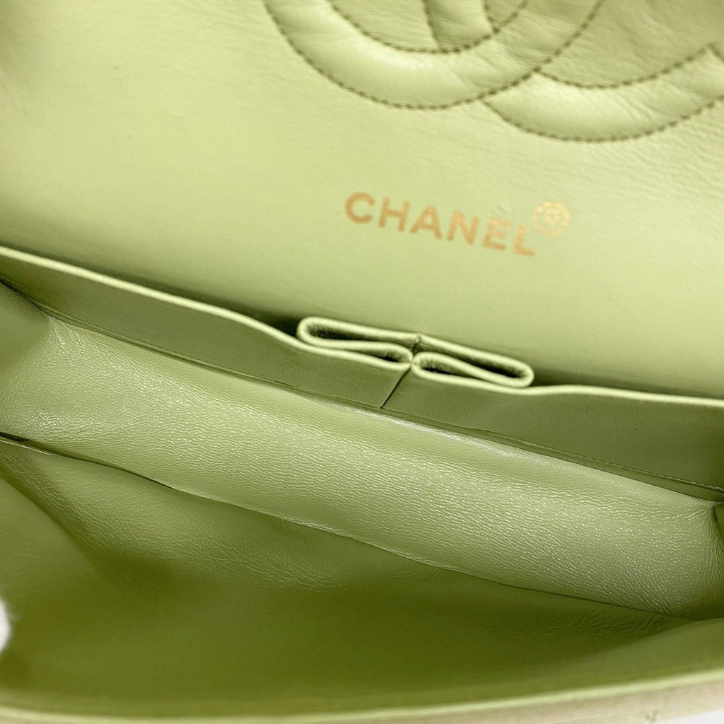 Chanel Shoulder Bag Quilted Suede Green Gold — view 4