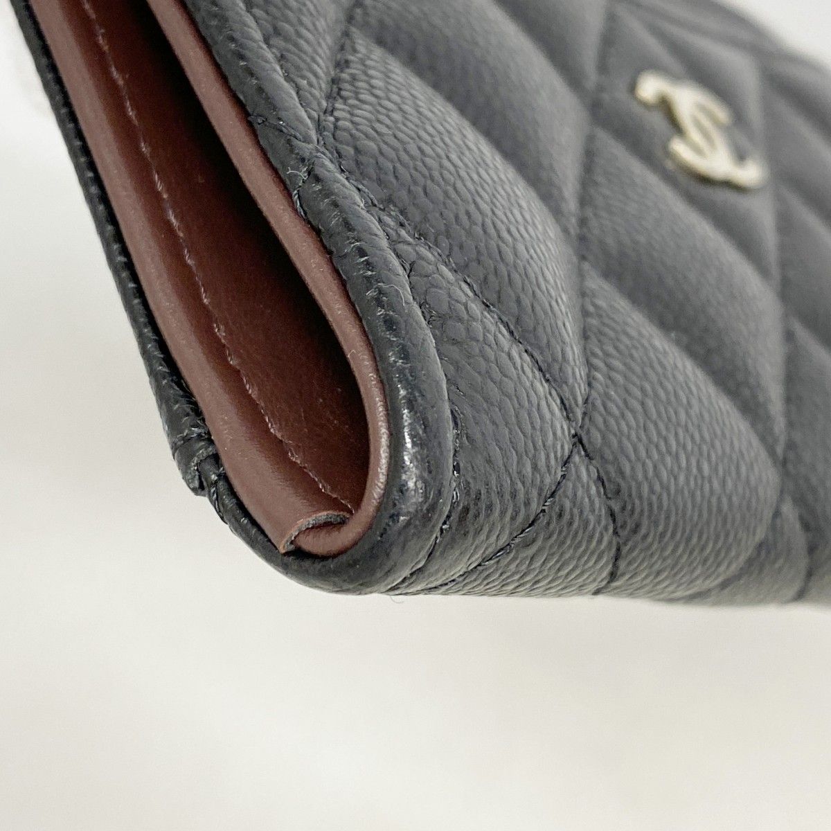 Chanel Coin Case Quilted Caviar Leather Black Champagne Gold — view 5