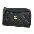 Chanel Coin Case Quilted Caviar Leather Black Champagne Gold