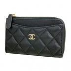 Chanel Coin Case Quilted Caviar Leather Black Champagne Gold