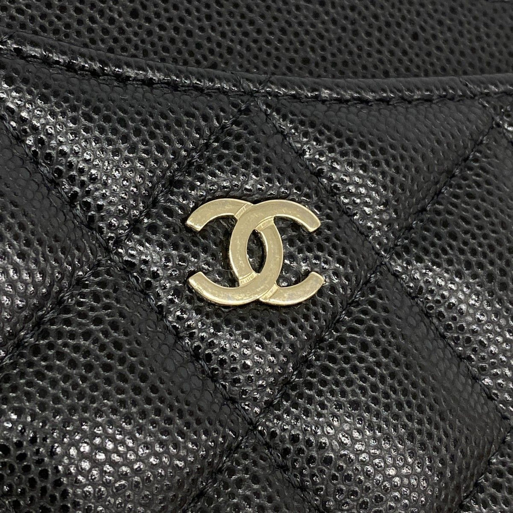 Chanel Coin Case Quilted Caviar Leather Black Champagne Gold — view 7