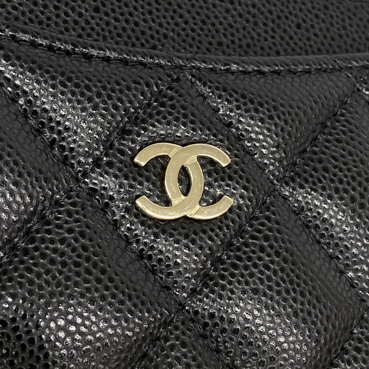 Chanel Coin Case Quilted Caviar Leather Black Champagne Gold — view 7