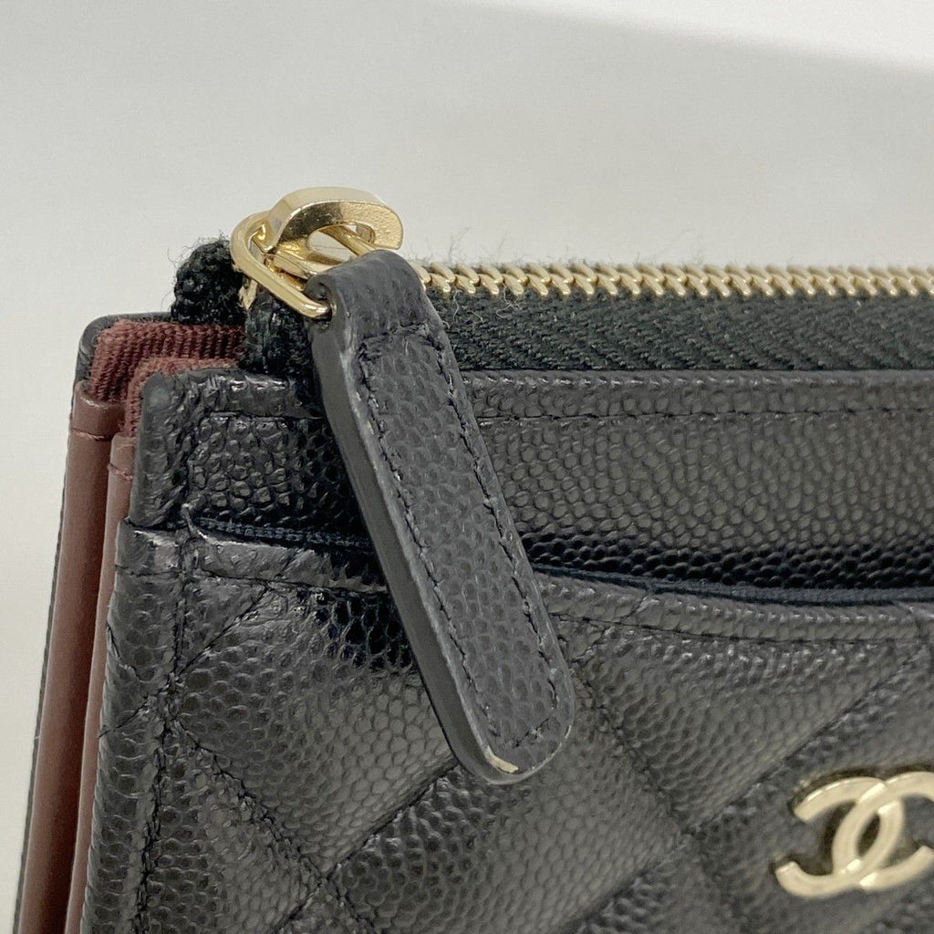 Chanel Coin Case Quilted Caviar Leather Black Champagne Gold — view 6
