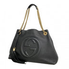 Gucci Shoulder Bag Soho Leather Black Champagne Gold