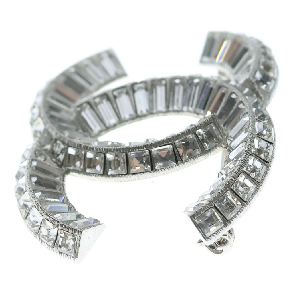 Chanel CC Logo Square Crystal Stone Brooch Silver — view 4