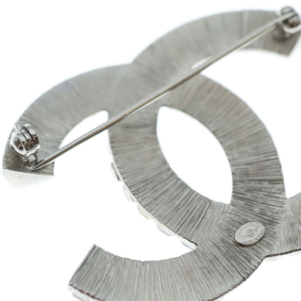 Chanel CC Logo Square Crystal Stone Brooch Silver — view 6