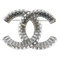 Chanel CC Logo Square Crystal Stone Brooch Silver