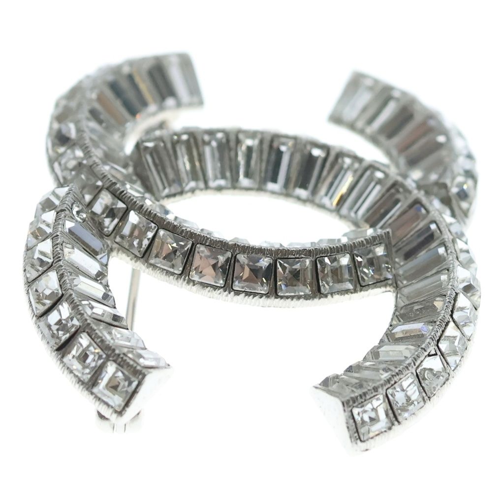 Chanel CC Logo Square Crystal Stone Brooch Silver — view 3