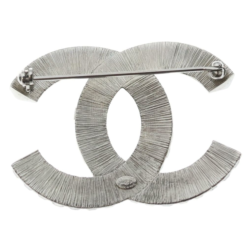Chanel CC Logo Square Crystal Stone Brooch Silver — view 2