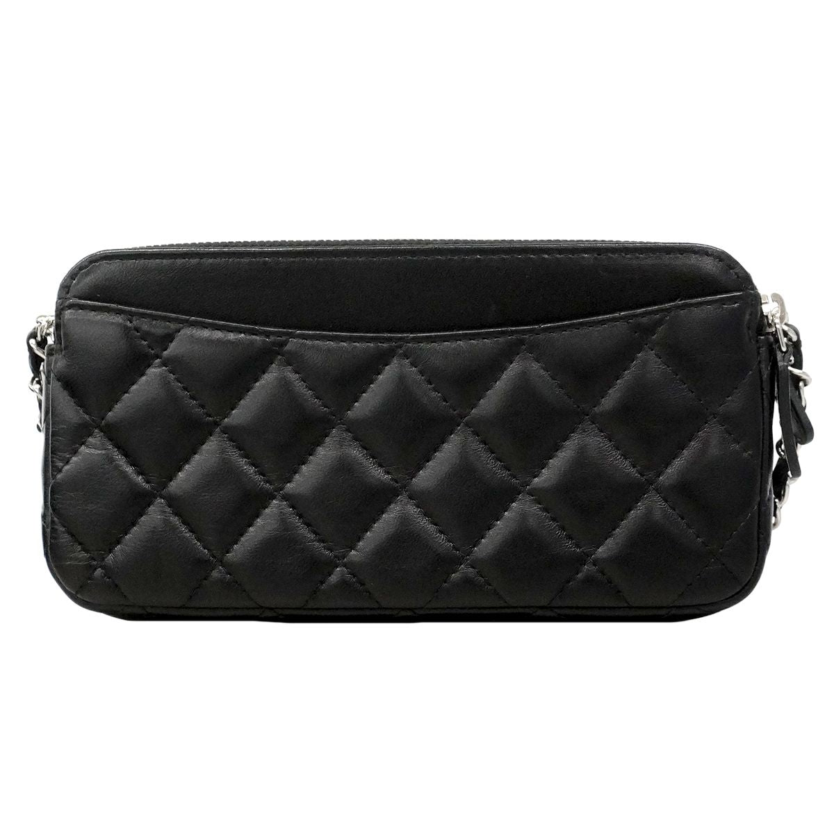 Chanel Shoulder Bag Quilted Lambskin Black Silver — view 9