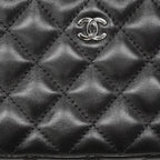 Chanel Shoulder Bag Quilted Lambskin Black Silver — view 8