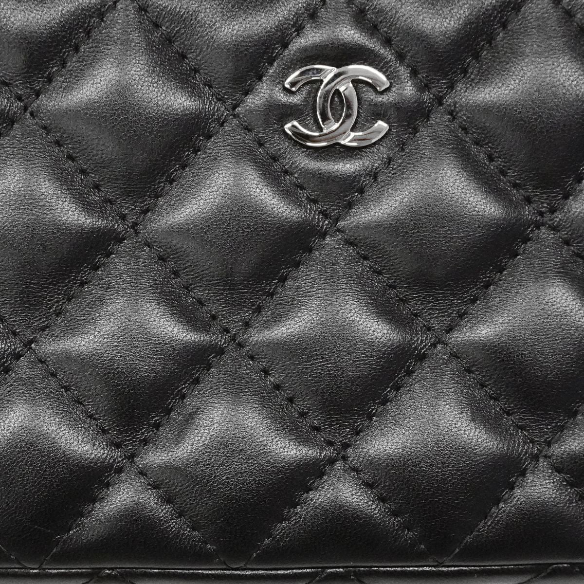 Chanel Shoulder Bag Quilted Lambskin Black Silver — view 8
