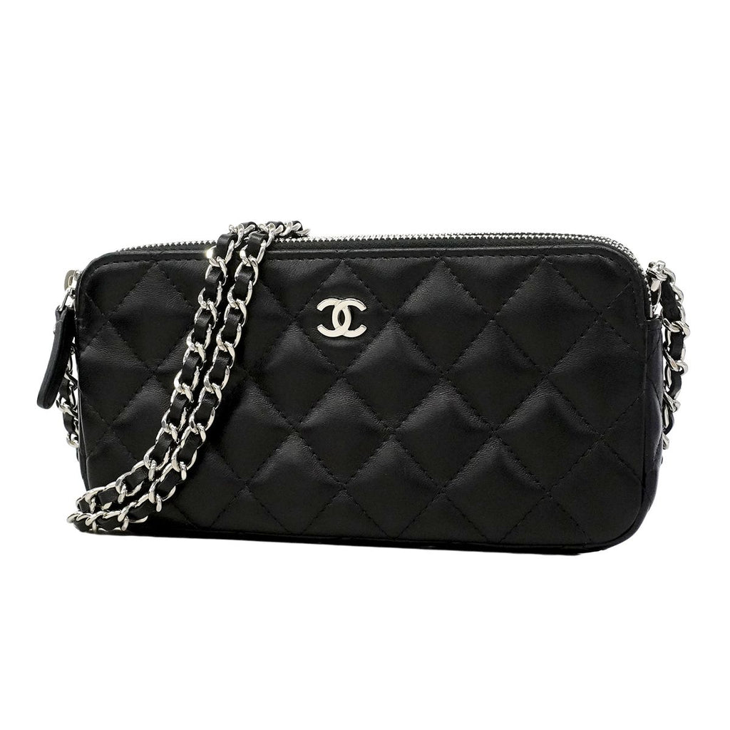 Chanel Shoulder Bag Quilted Lambskin Black Silver