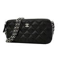 Chanel Shoulder Bag Quilted Lambskin Black Silver