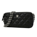 Chanel Shoulder Bag Quilted Lambskin Black Silver