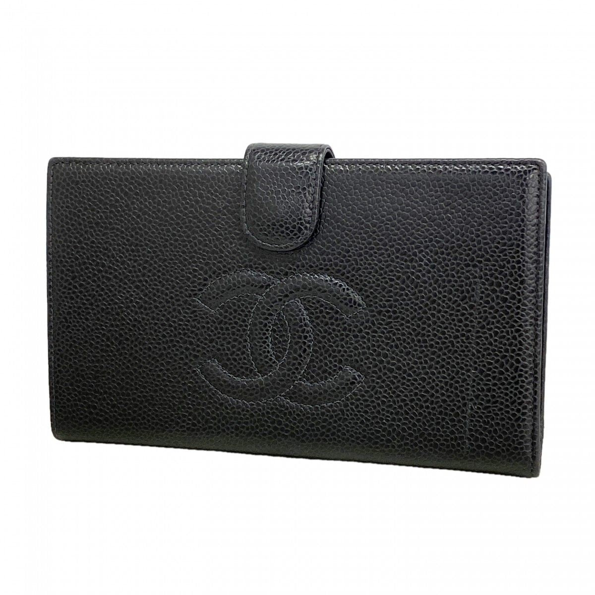 Chanel Wallet Caviar Leather Black Gold
