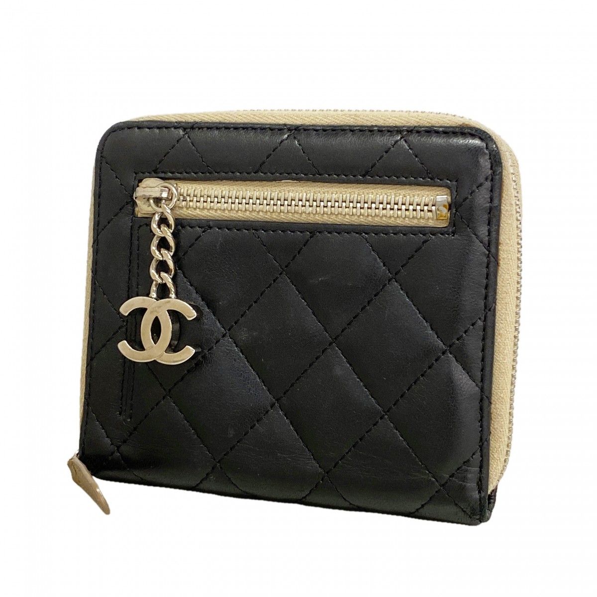 Chanel Wallet Quilted Lambskin Black Silver