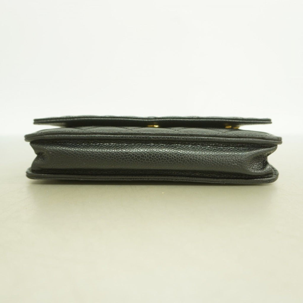 Chanel Shoulder Wallet Quilted Caviar Leather Black Gold — view 3