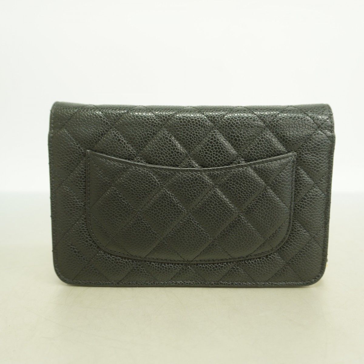 Chanel Shoulder Wallet Quilted Caviar Leather Black Gold — view 9