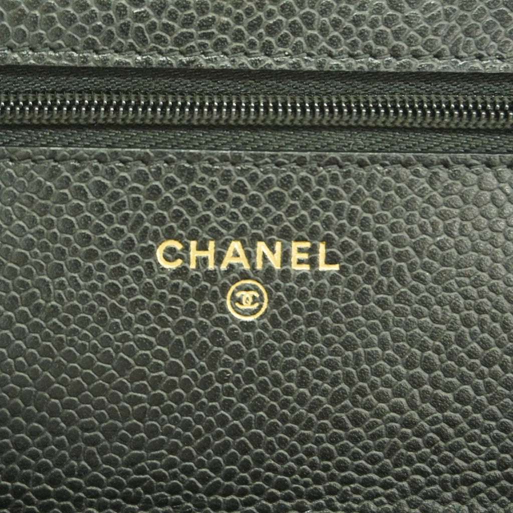 Chanel Shoulder Wallet Quilted Caviar Leather Black Gold — view 5