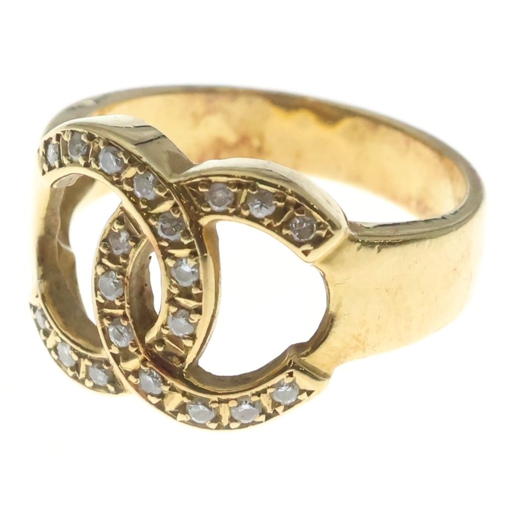 Chanel CC Logo Diamond 18k Yellow Gold Ring