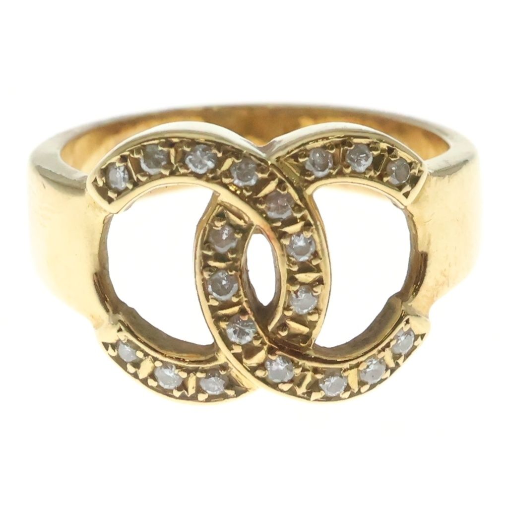 Chanel CC Logo Diamond 18k Yellow Gold Ring — view 5