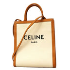 Celine Tote Vertical Cover Canvas Leather White Brown Gold 2-Way