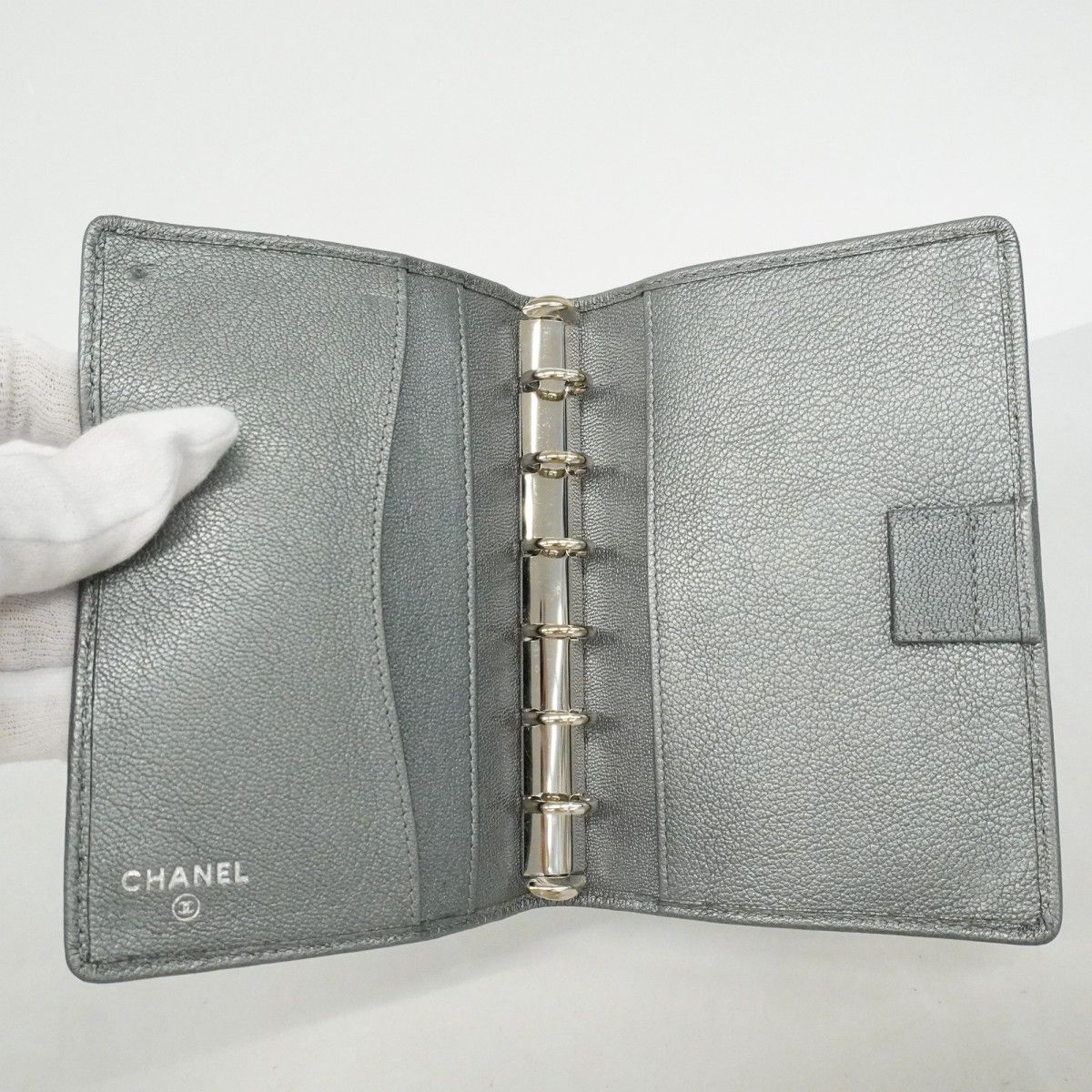 Chanel Notebook Cover Leather Gray Silver Agenda — view 4