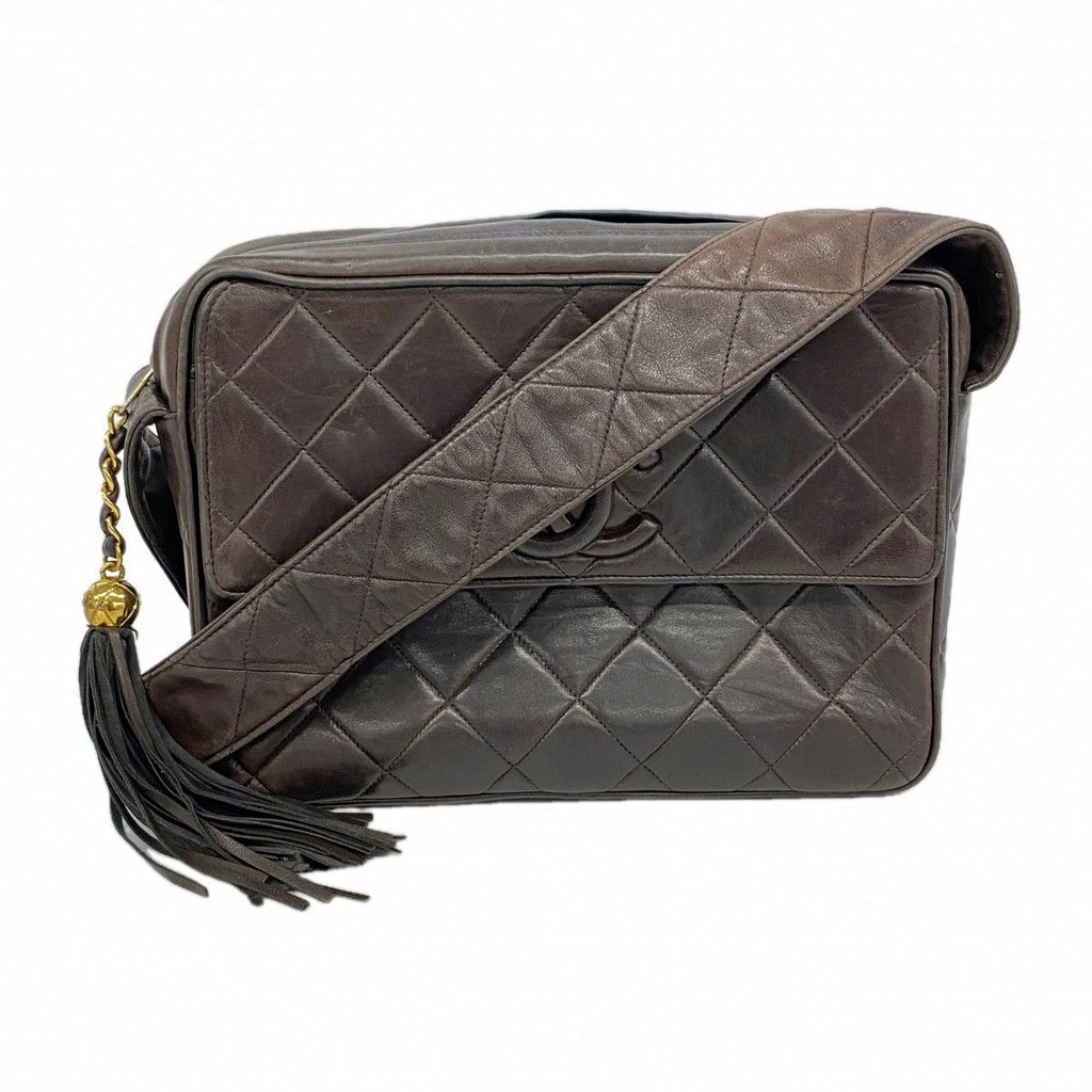 Chanel Shoulder Bag Quilted Lambskin Black Gold