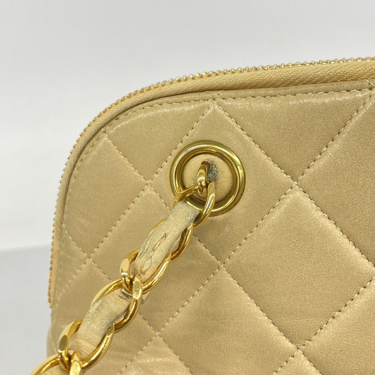Chanel Shoulder Bag Quilted Lambskin Beige Gold — view 7
