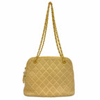 Chanel Shoulder Bag Quilted Lambskin Beige Gold