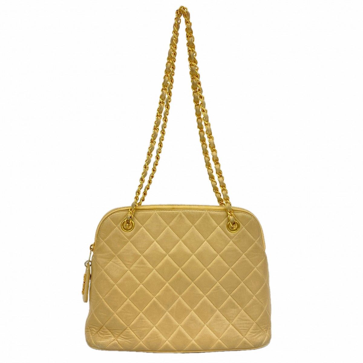 Chanel Shoulder Bag Quilted Lambskin Beige Gold