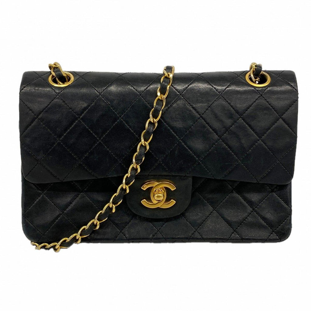 Chanel Shoulder Bag Quilted Lambskin Black Gold