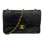Chanel Shoulder Bag Quilted Lambskin Black Gold