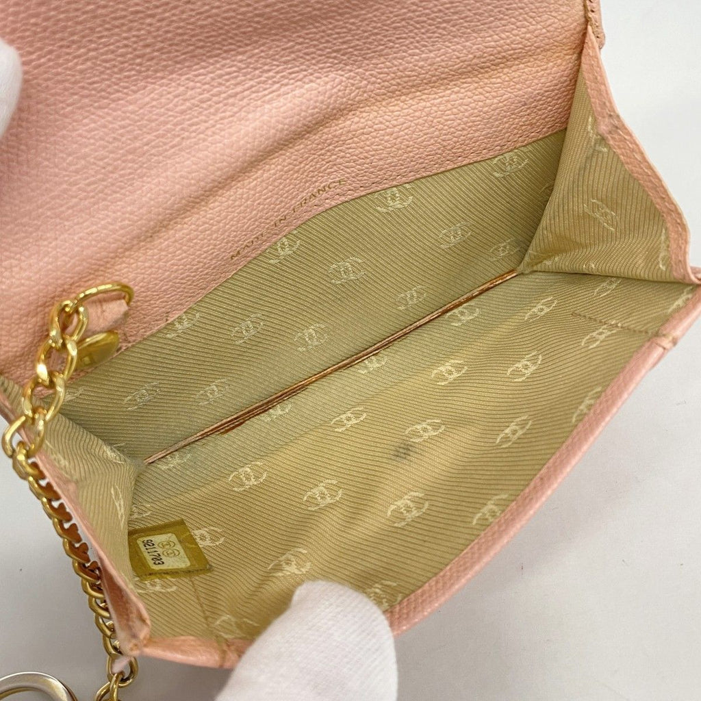 Chanel Coin Case Coco Button Leather Pink Gold — view 3
