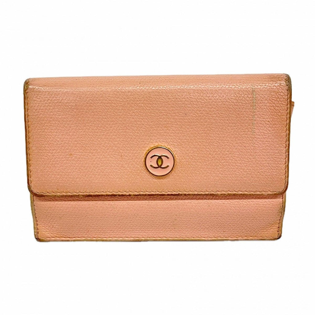 Chanel Coin Case Coco Button Leather Pink Gold