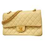 Chanel Shoulder Bag Quilted Lambskin Beige Gold