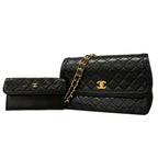 Chanel Shoulder Bag Quilted Lambskin Black Gold
